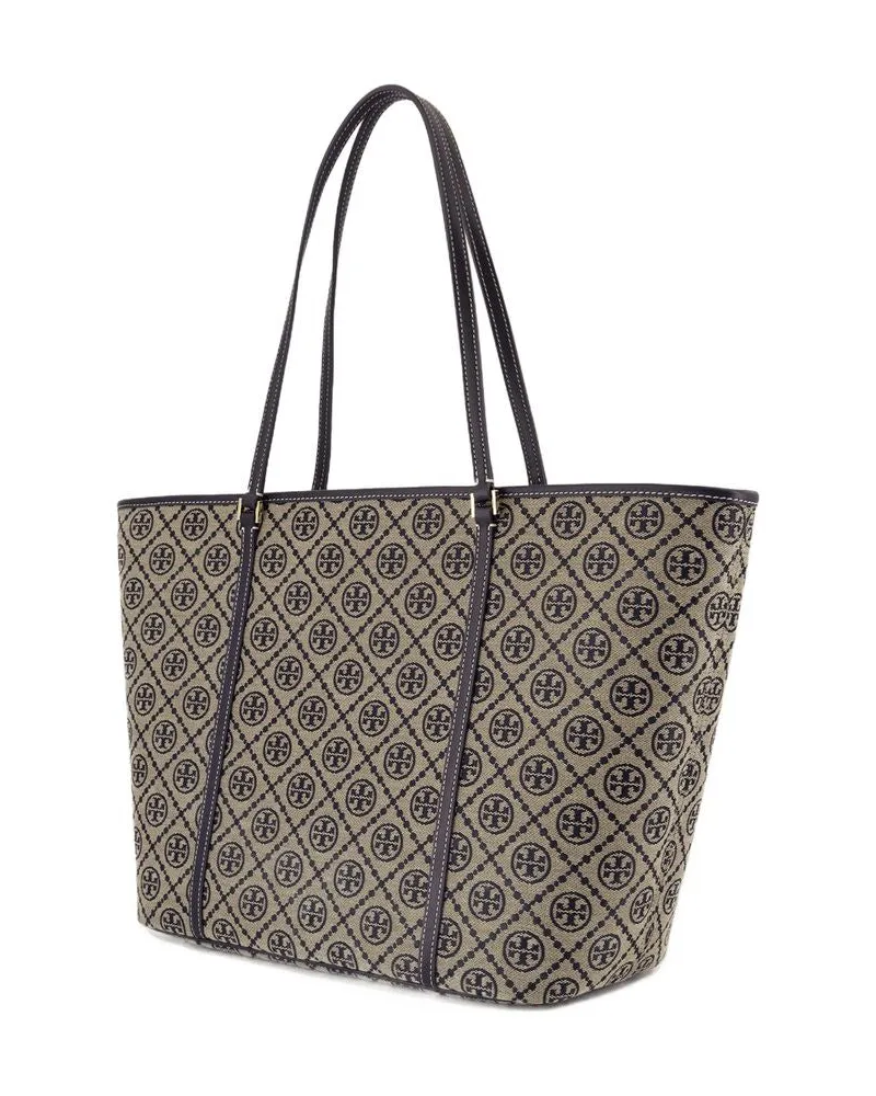 Tory Burch Women's T-Monogram Shopper Bag -  Cotton Blue Totes-Shopping-Bags Beige