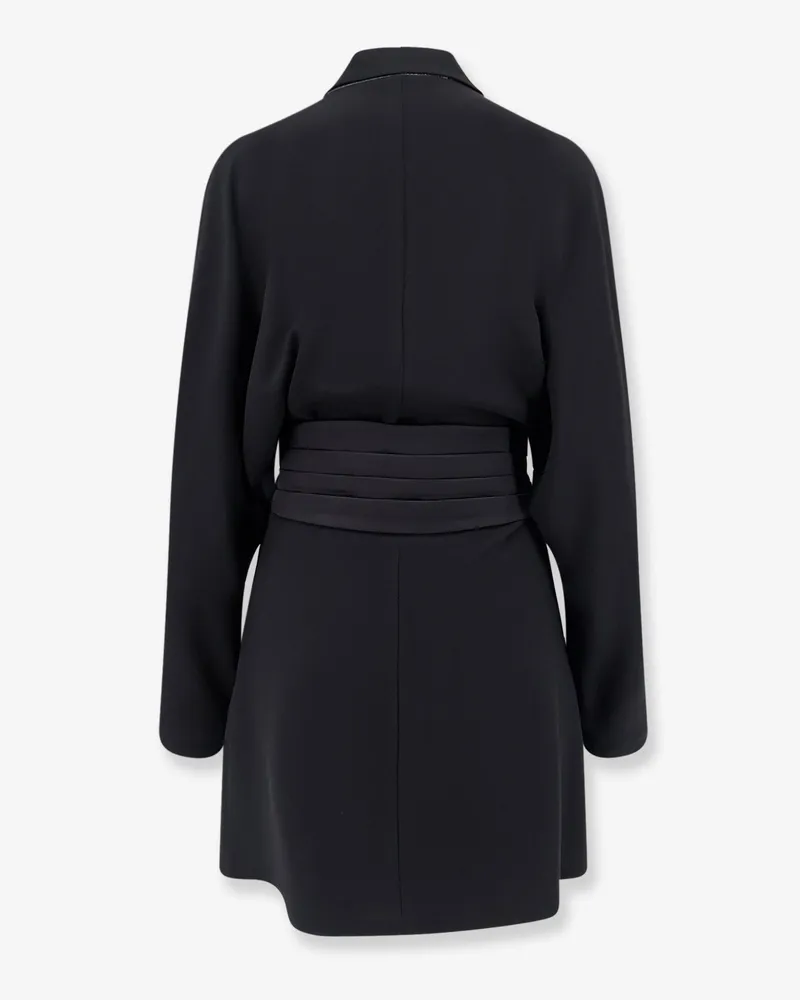 Brunello Cucinelli Women's Chemisier Dress With Satin Tuxedo Band Black Acetate Black