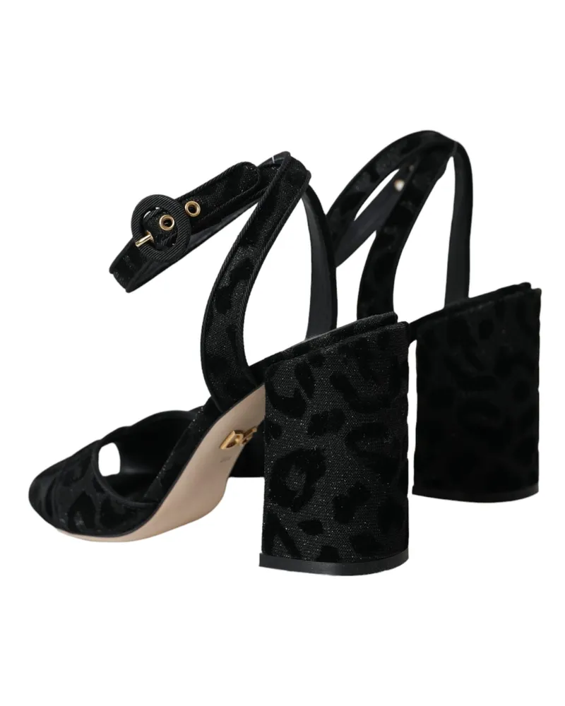 Dolce & Gabbana Women's Black Leopard Suede Heels Sandals Shoes Leather Black