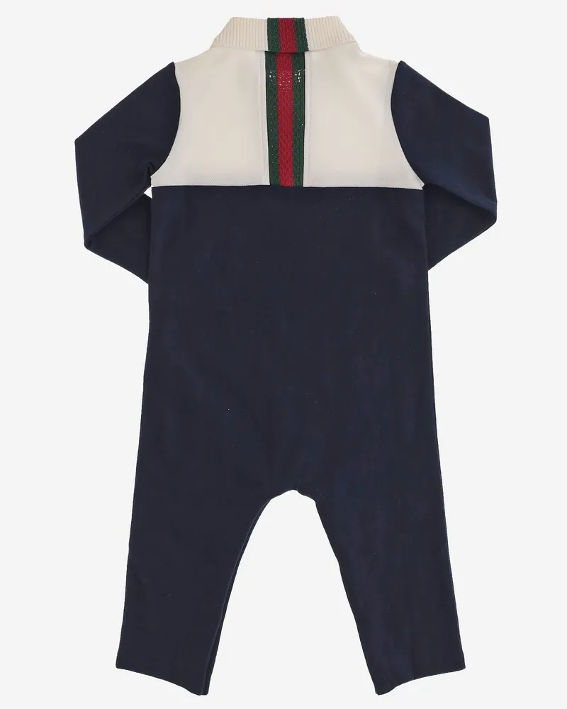 Gucci Boys' Onesie Stretch Cotton With Web Ribbon Multicolour Babygrow Sets Navy