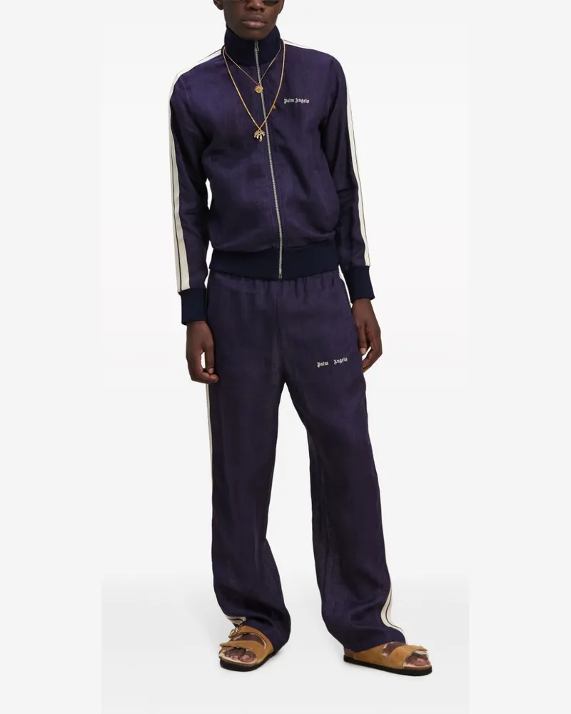 Palm Angels Logo-Embroidered Linen Track Jacket — Navy Navy