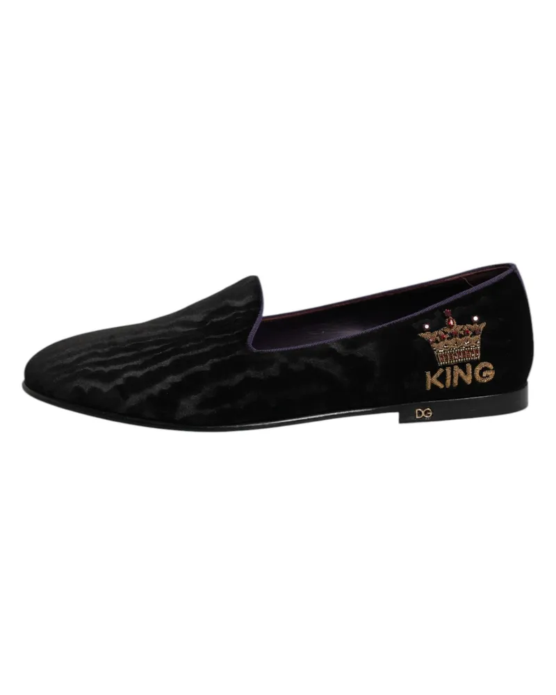 Dolce & Gabbana Men's Black Dg Crown Embroidery Loafers Slip On Shoes Black
