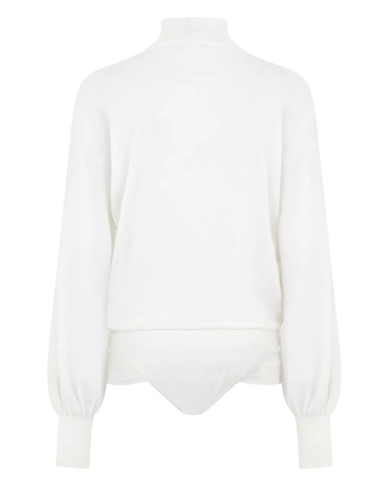 Alaïa Women's Bodysuit Long-Sleeve Mesh White Lamb Wool Tops Top White