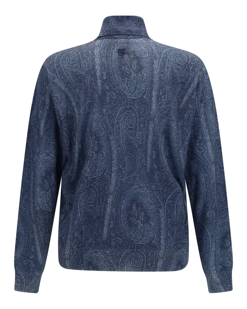 Etro Paisley Printed Cashmere-Silk Sweater — Blue Blue