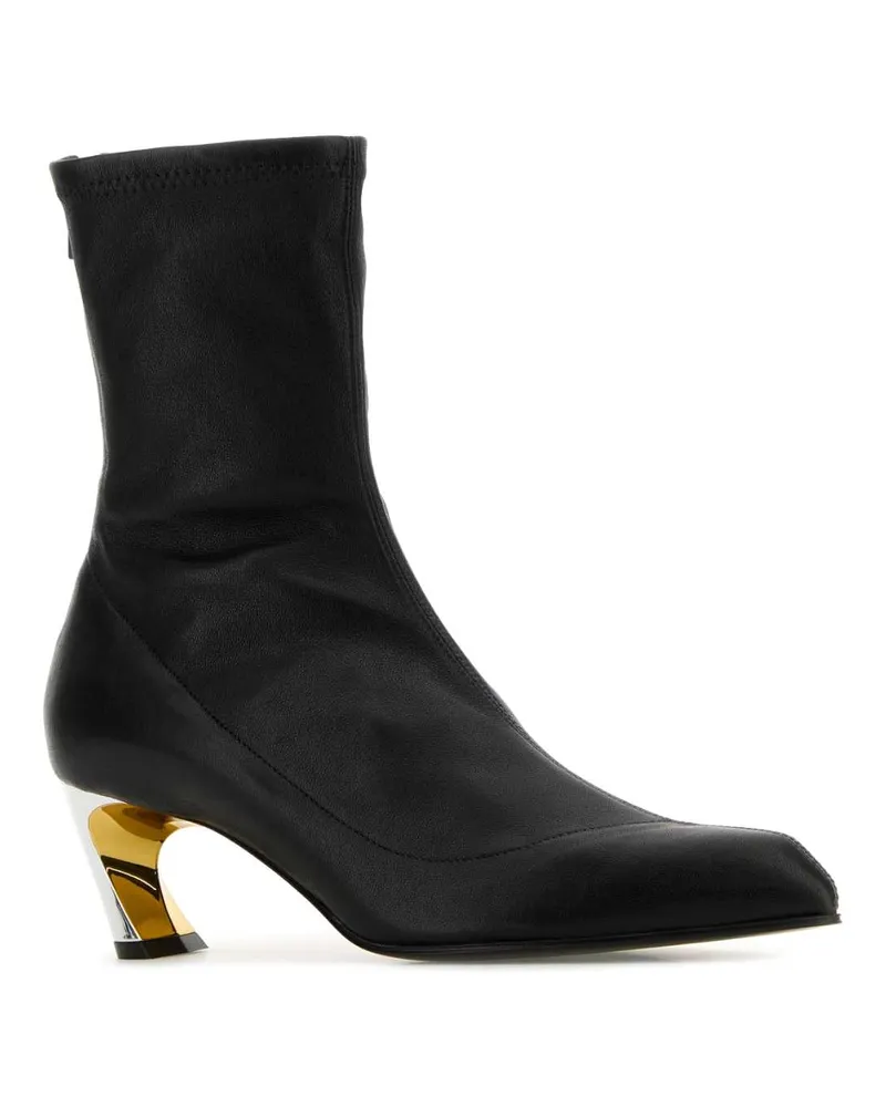 Alexander McQueen Women's Black Leather Armadillo Ankle Boots Blacksilvergold Stivali Black
