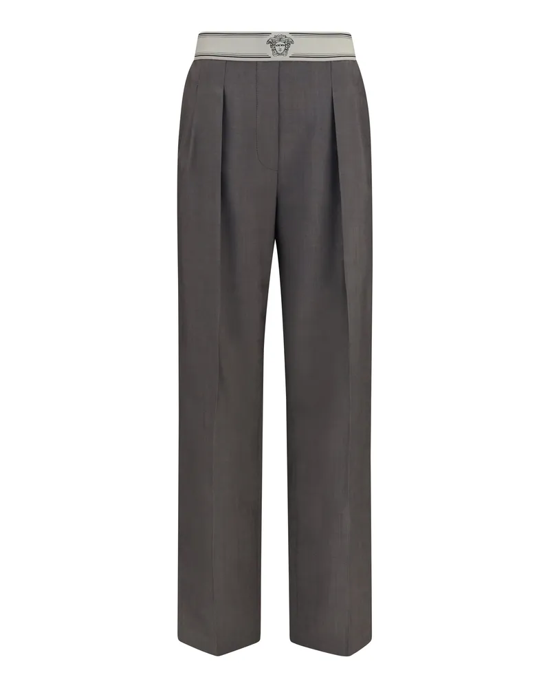 Versace Women's Pants Wool And Mohair Cold Grey Merino Trousers Gray