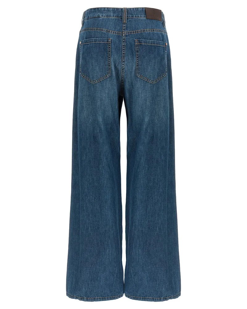 Brunello Cucinelli Women's Blue Cotton Relaxed Fit Jeans Clothing Blue