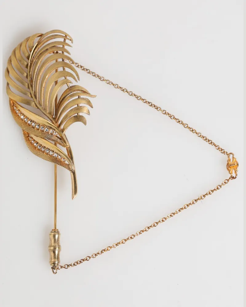 Dolce & Gabbana Men's Gold Sterling Silver925 Leaf Embellished Lapel Pin Brooch Accessory Gold