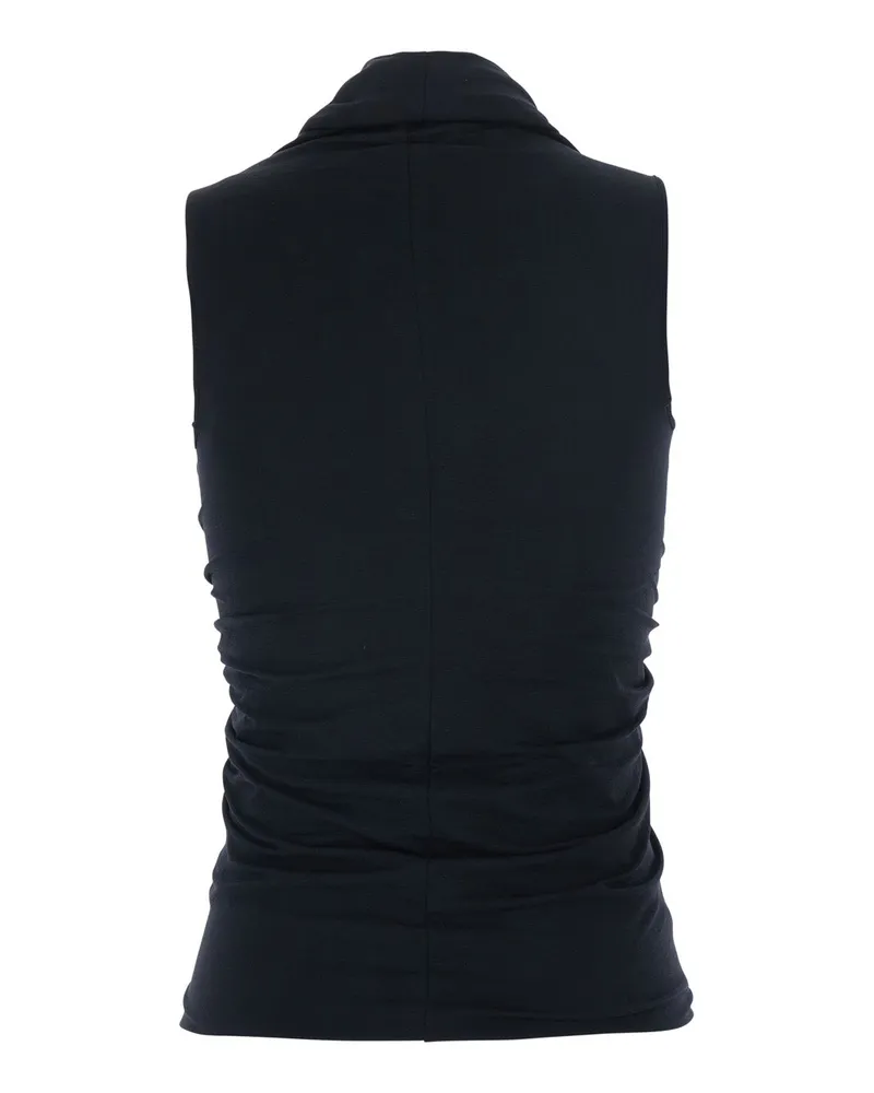 Rick Owens Women's Sleeveless Top With Ruching And Front Vent — Black Nylon Tops Black