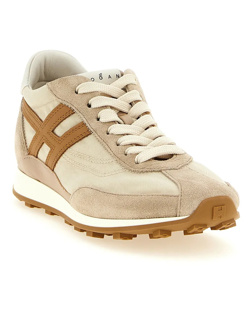Hogan Suede and Nylon Colourblock Sneaker — Cream Cream