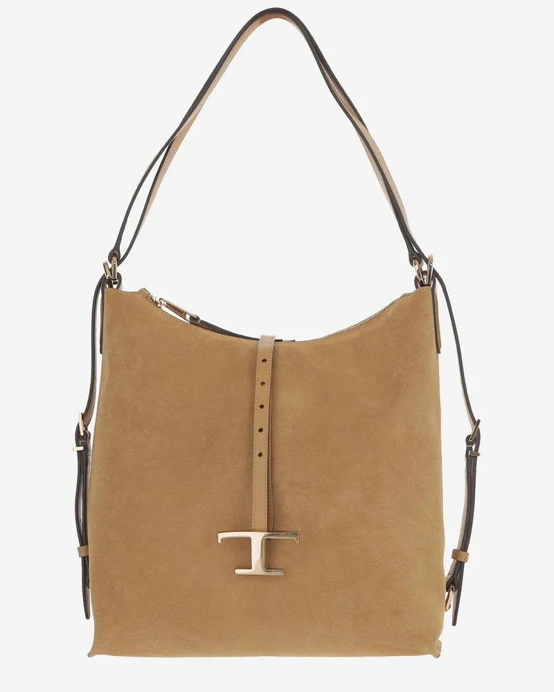TOD'S Women's Suede Leather Shoulder Bag Light Brown Beige
