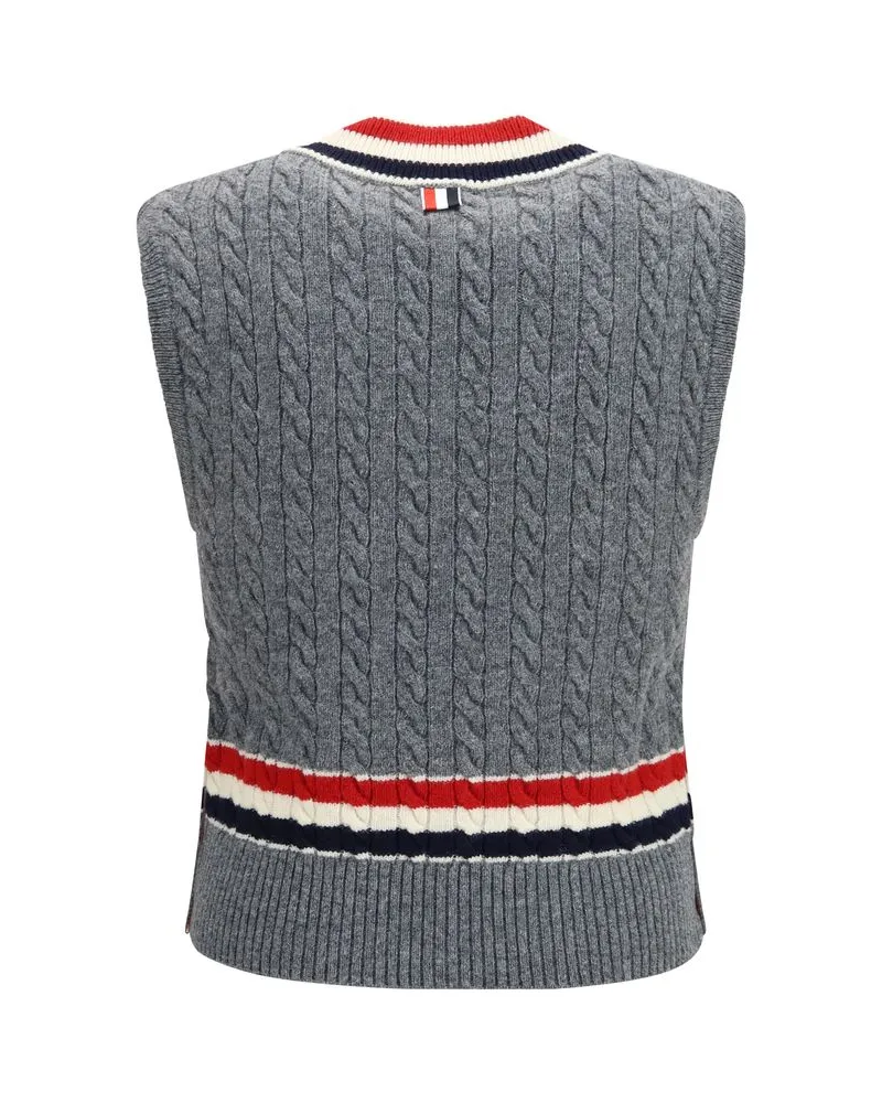 Thom Browne Cable-Knit V-Neck Tank Top — Gray Gray