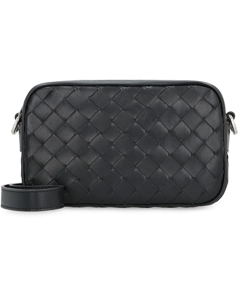 Bottega Veneta Men's Intrecciato Leather Mini Camera Bag Black Calfskin Messenger Black