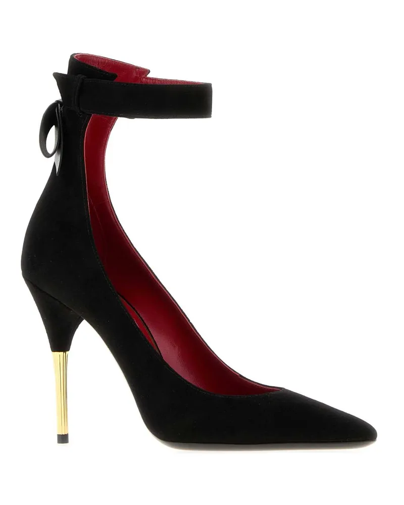 Valentino Garavani Ankle-Strap Suede Heel — Black Black