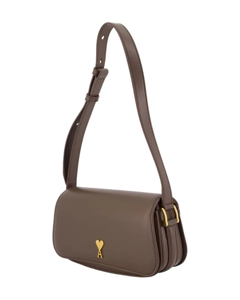 AMI Paris Women's Paris Shoulder Bag - Ami Leather Brown Calfskin Shoulder-Hobo-Bags Brown
