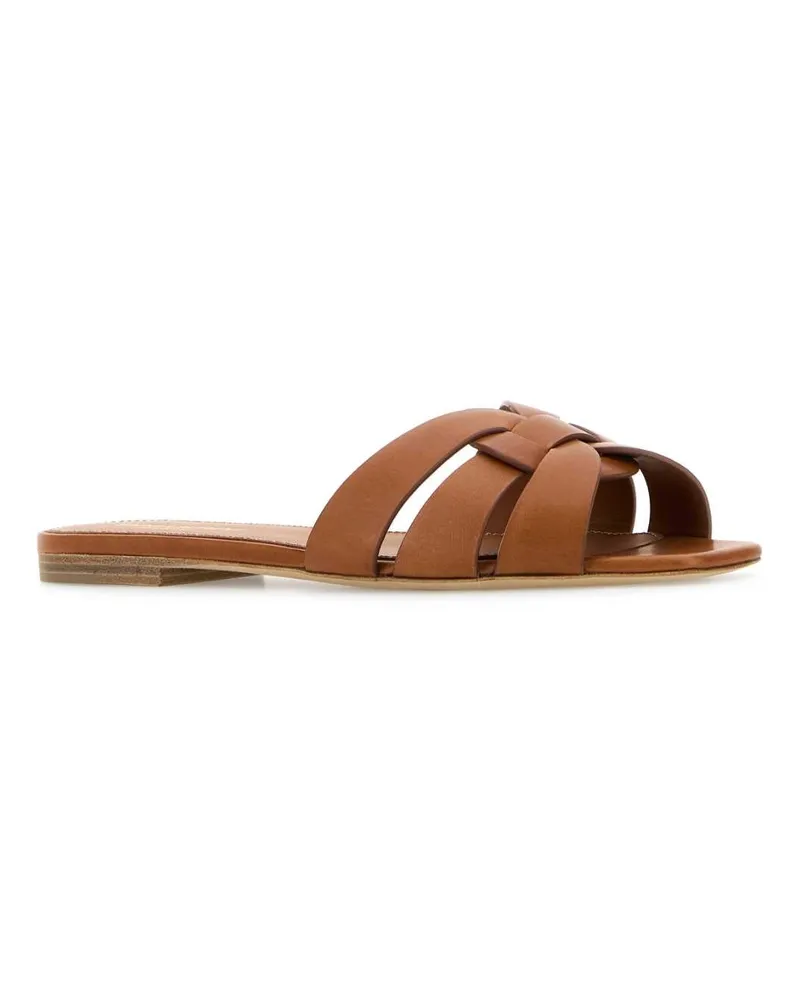Saint Laurent Women's Brown Leather Tribute 05 Slippers 2206 Scarpe Con Tacco High Heel Shoes 2206