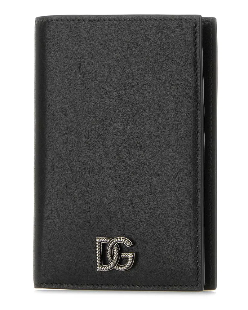 Dolce & Gabbana Men's Black Leather Passport Holder Nero Vitello Portafogli Wallet Black
