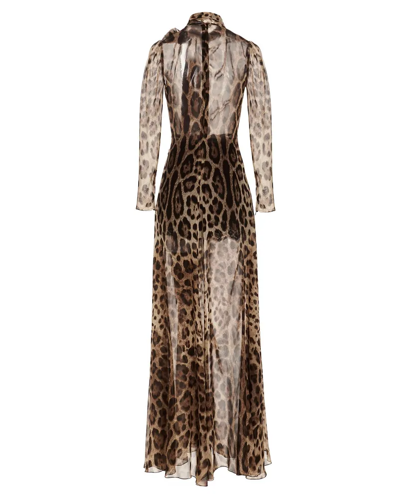 Dolce & Gabbana Leopard Print Silk Blend Dress — Brown Brown