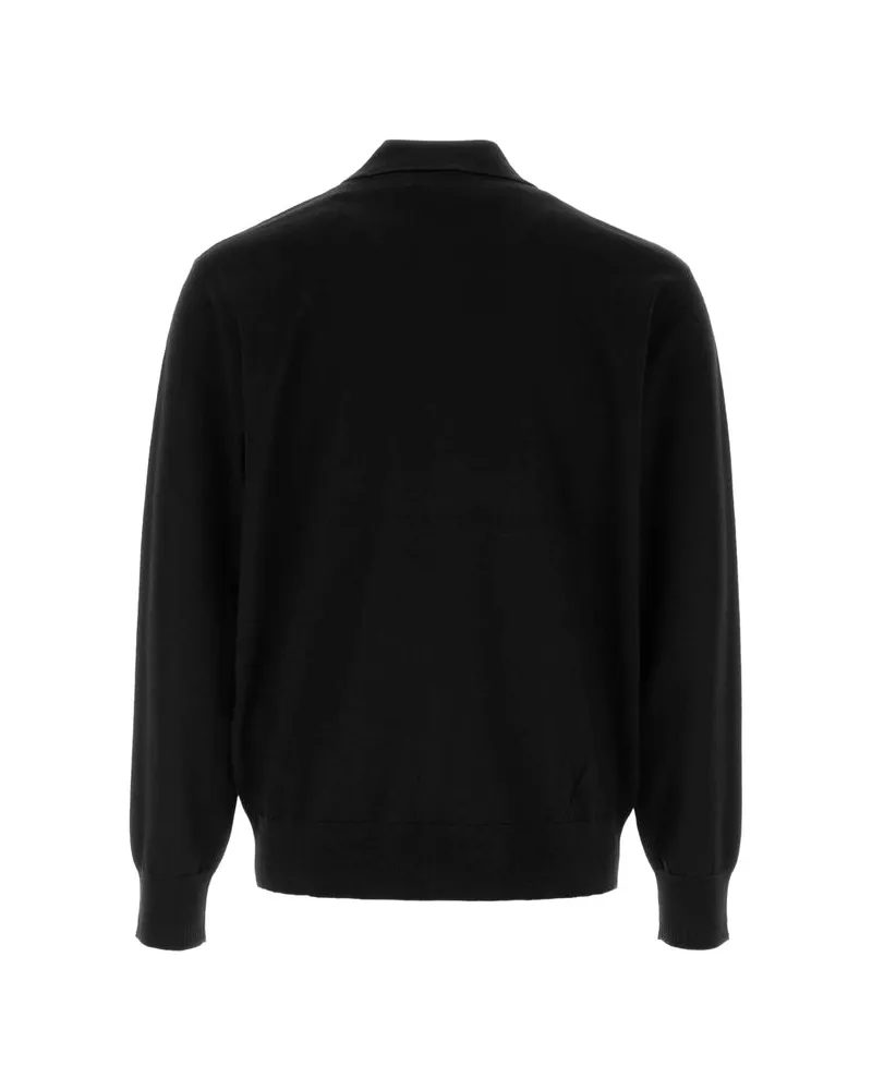 Dries van Noten Wool Buttoned Polo Sweater — Black Black