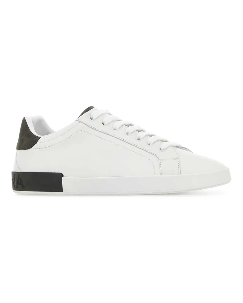 Dolce & Gabbana Men's White Leather Portofino Sneakers Biancogrigioscuro White