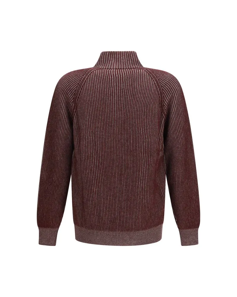 Brunello Cucinelli Cashmere Rib-Knit Cardigan — Burgundy Burgundy