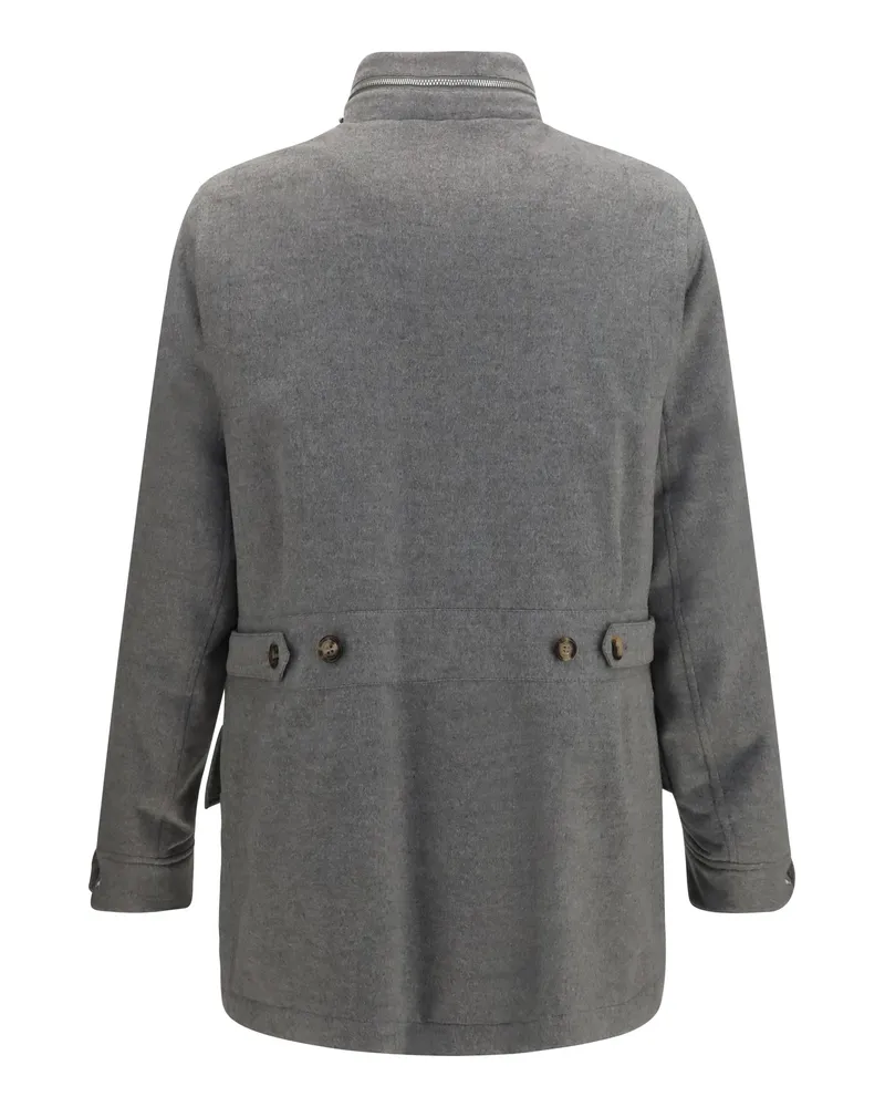 Brunello Cucinelli Men's Cashmere Jacket With Zip And Buttons Grigio Perla Kashmir-Capra Hircus Kashmir/capra Gray