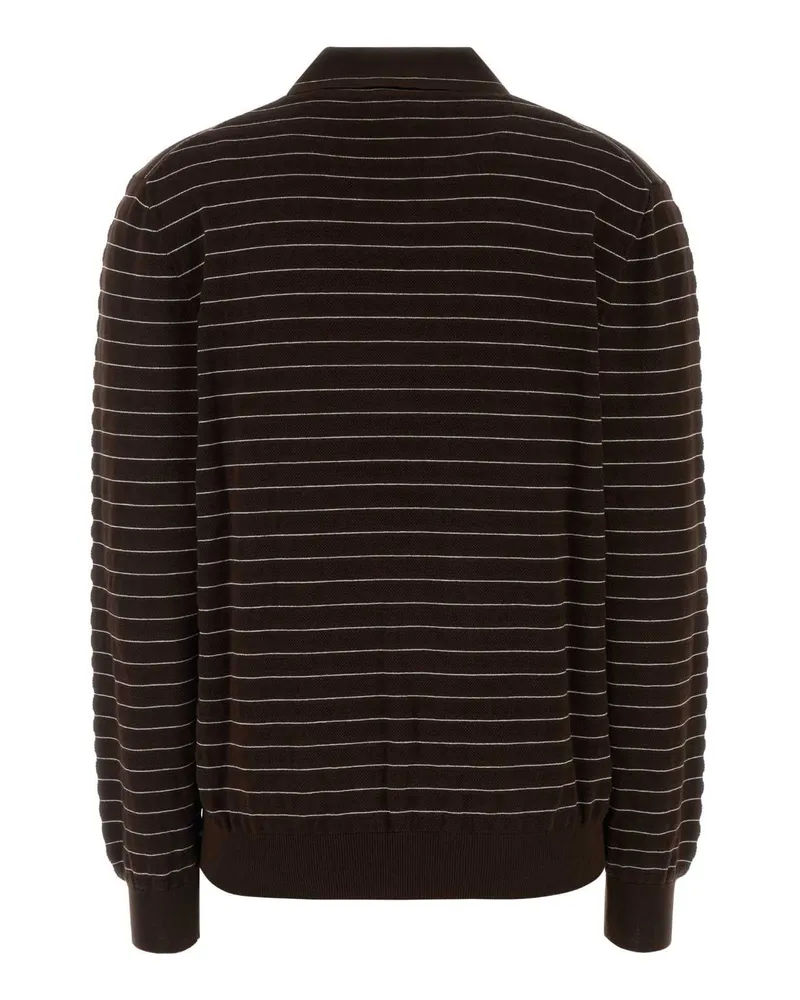Miu Miu Women's Striped Cotton Polo Shirt Brown Brown