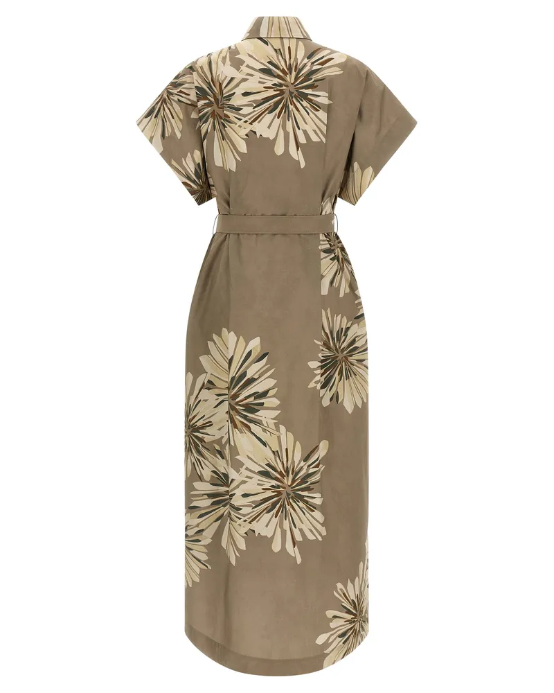 Brunello Cucinelli Women Bicolor Cotton Long Dress Beige