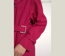 Women Dark Pink Double Breasted Trench Coat Jacket Polyester Virgin Wool Clothing