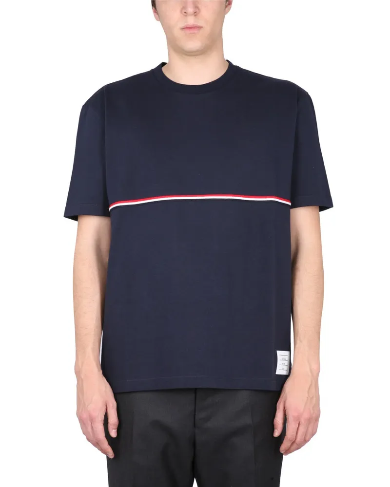 Thom Browne RWB-Detail Cotton T-Shirt — Blue 