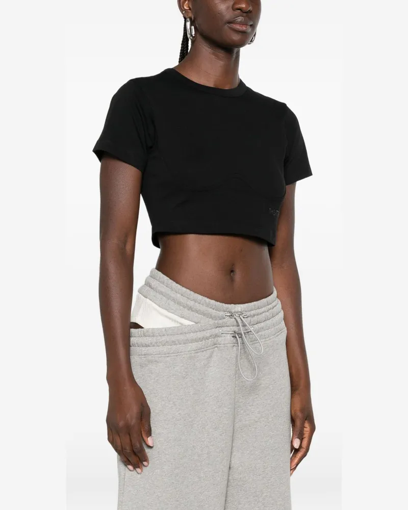 ATTICO Corset-Panelled Cotton T-Shirt — Black Black
