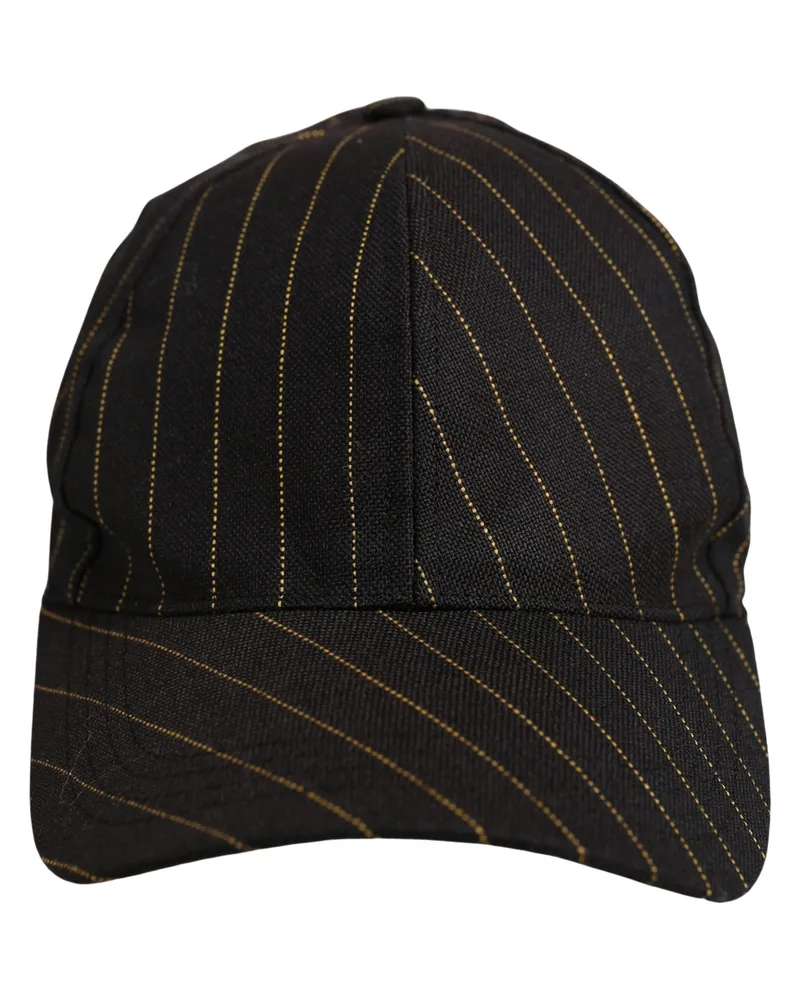 Dolce & Gabbana Men's Black Gold Pinstriped Cotton Baseball Cap Hat Elastane Black