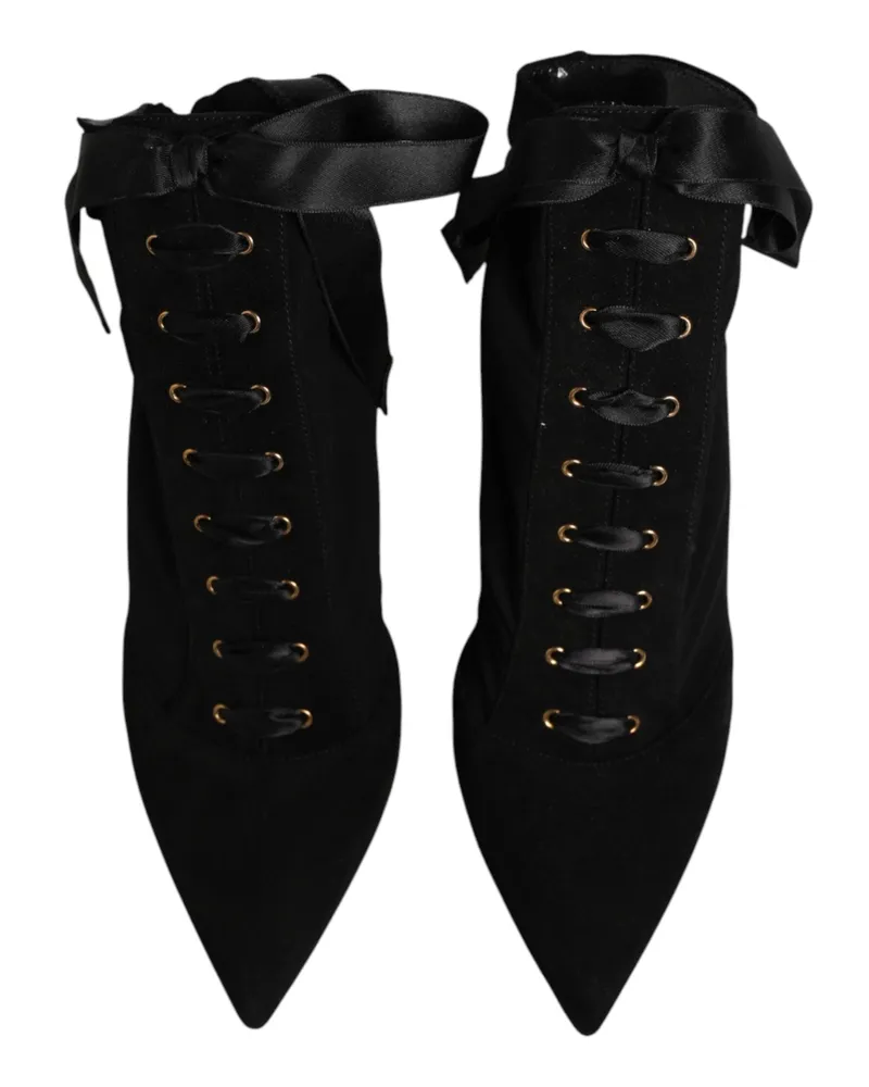 Dolce & Gabbana Women's Black Stiletto Heels Lace Up Boots Shoes 02+vi+goat Black