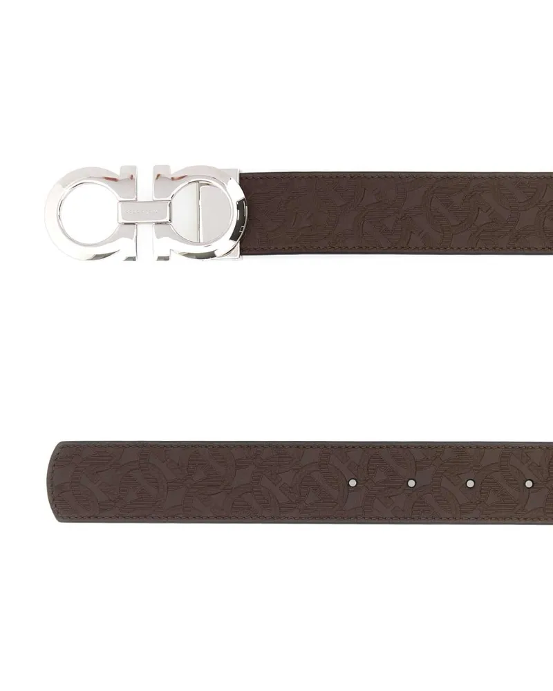 Ferragamo Men's Brown Leather Reversible Belt Tabacconero Cinture Brown