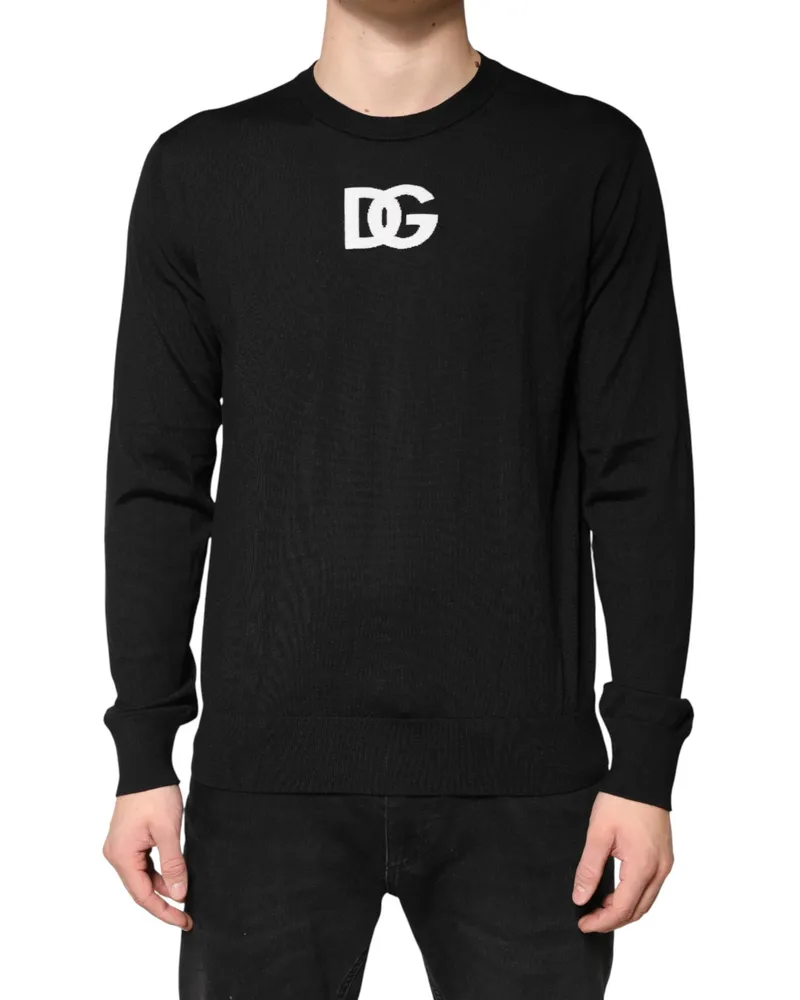 Dolce & Gabbana Men's Logo-Embroidered Wool Sweatshirt Black Sweatshirts Black