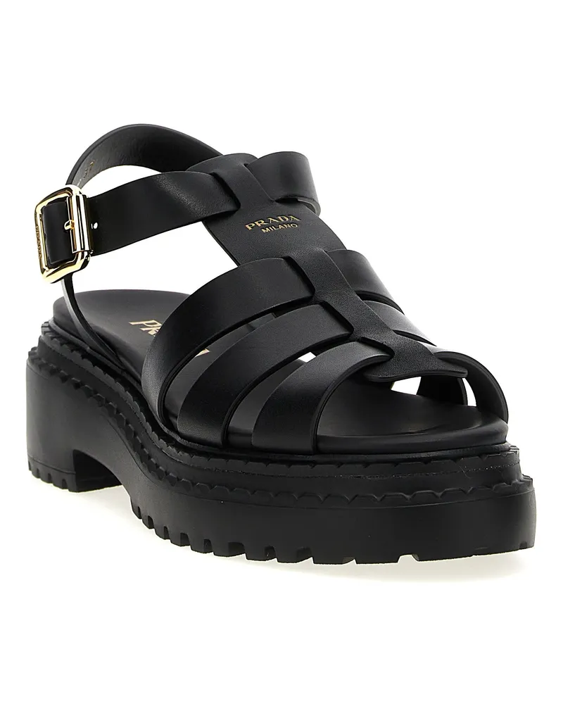 Prada Women's Black Calfskin Flat Sandals Black