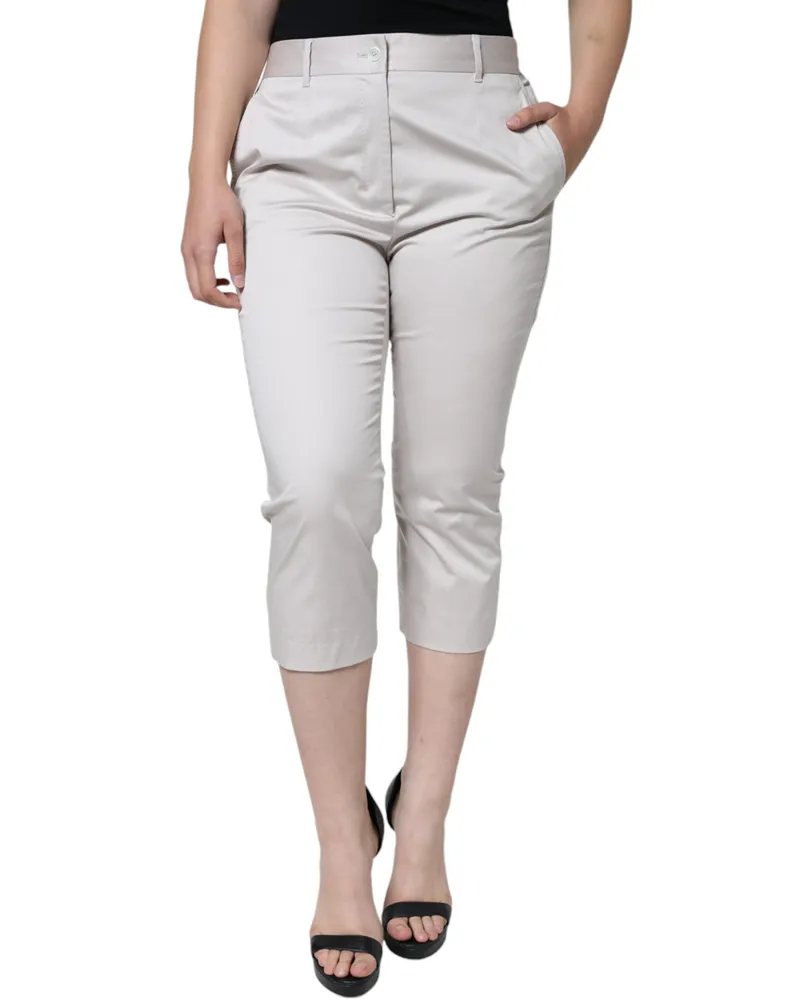 Dolce & Gabbana Women's White Cotton Mid Waist Cropped Skinny Pants Elastane White