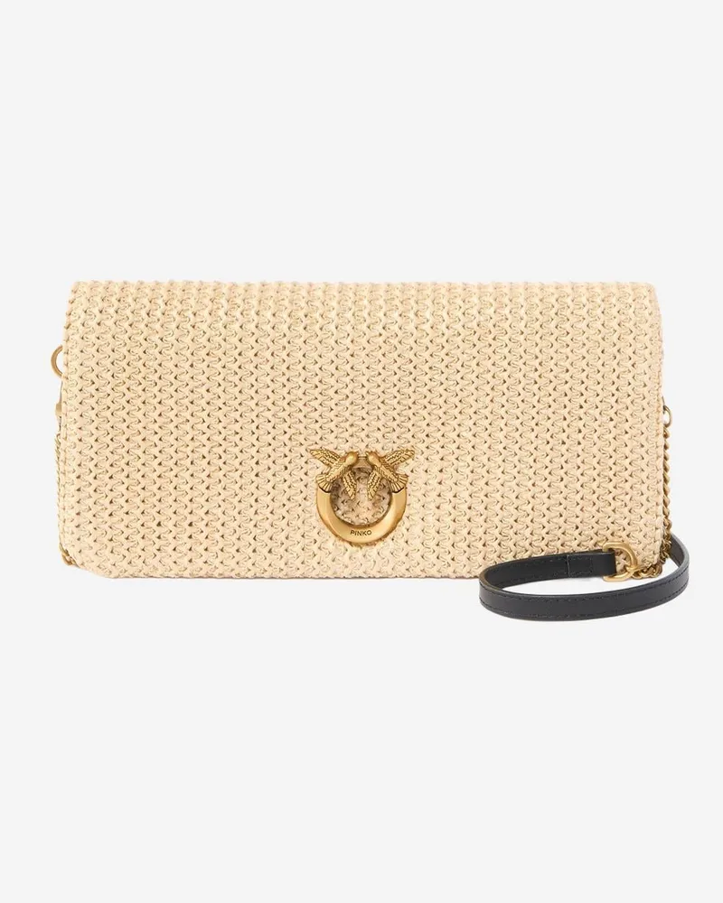 Pinko Women's Shoulder Bag Raffia Natural And Leather Beige