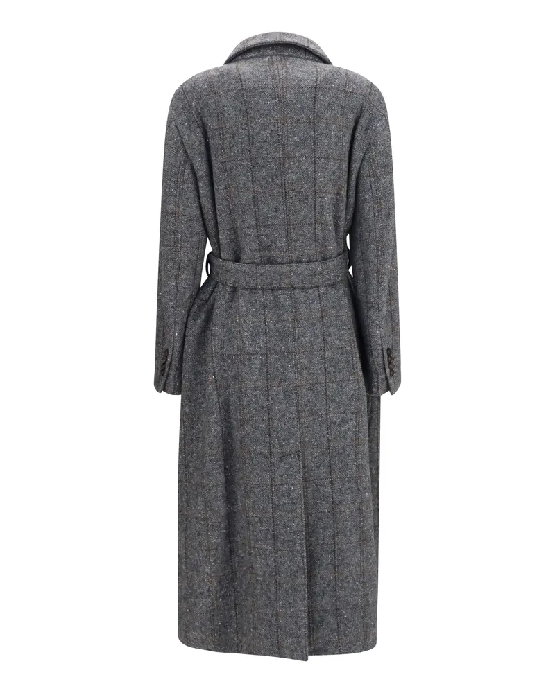 Brunello Cucinelli Women's Long Alpaca-Blend Coat With Belt Grigio-Nero-Tabacco Grigio/nero/tabacco Grigio