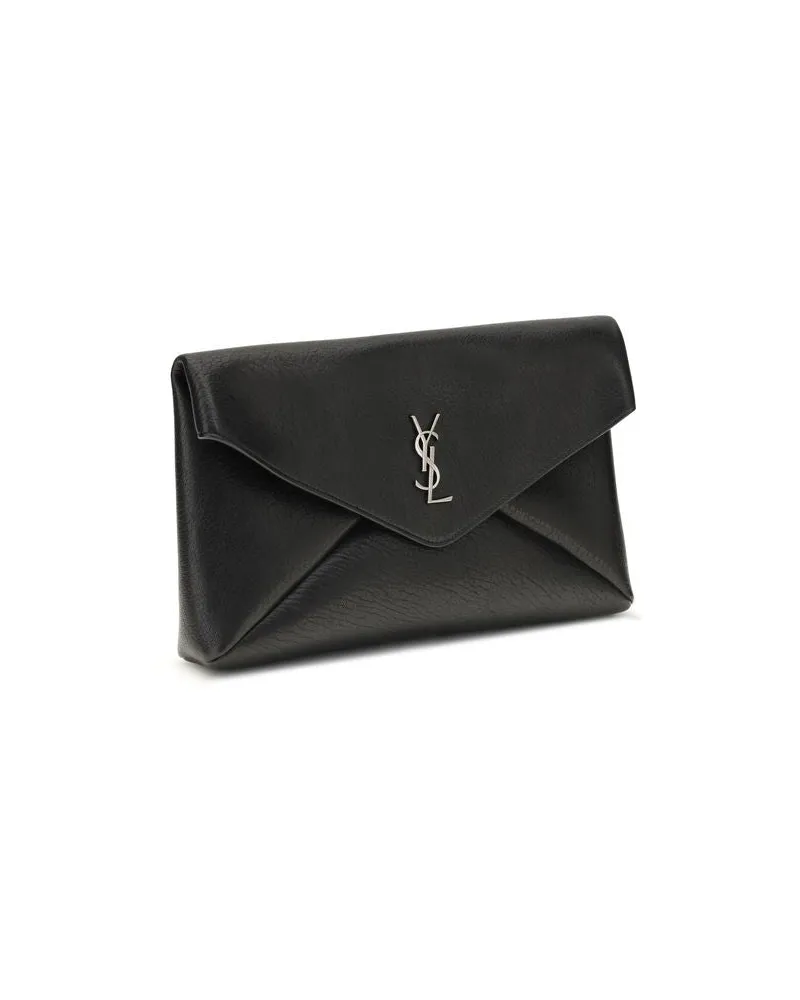 Saint Laurent Calfskin Leather Clutch — Black Black