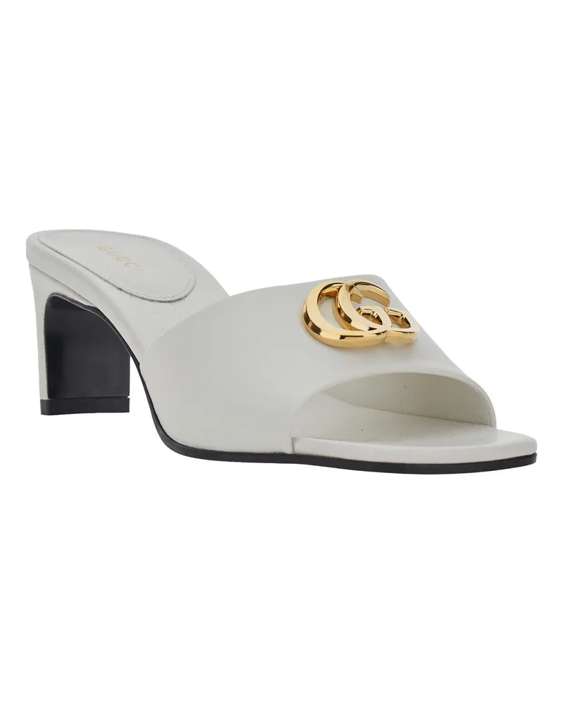 Gucci Women's Leather Heeled Sandals With Gg Plaque White White