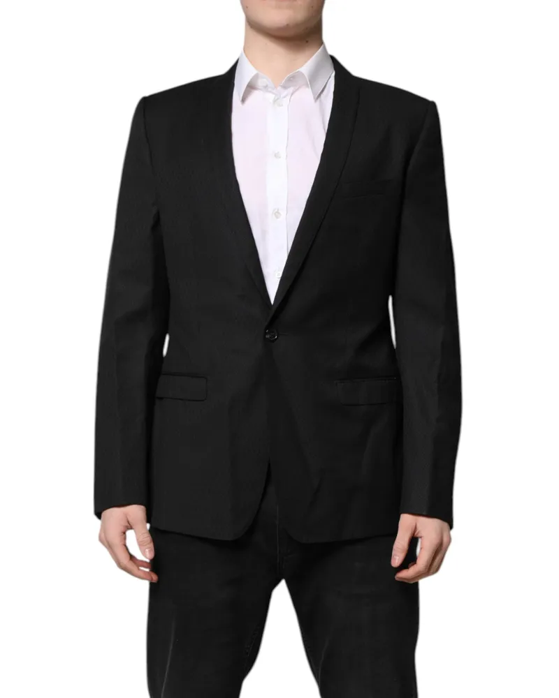 Dolce & Gabbana Men's Black Gold Single Breasted Suit Coat Blazer Virgin Wool Black