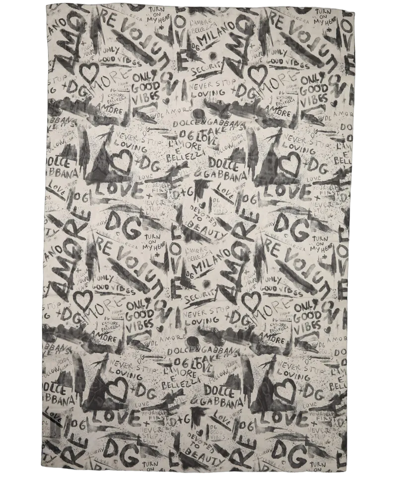 Dolce & Gabbana Graffiti Logo Silk Shawl — White White