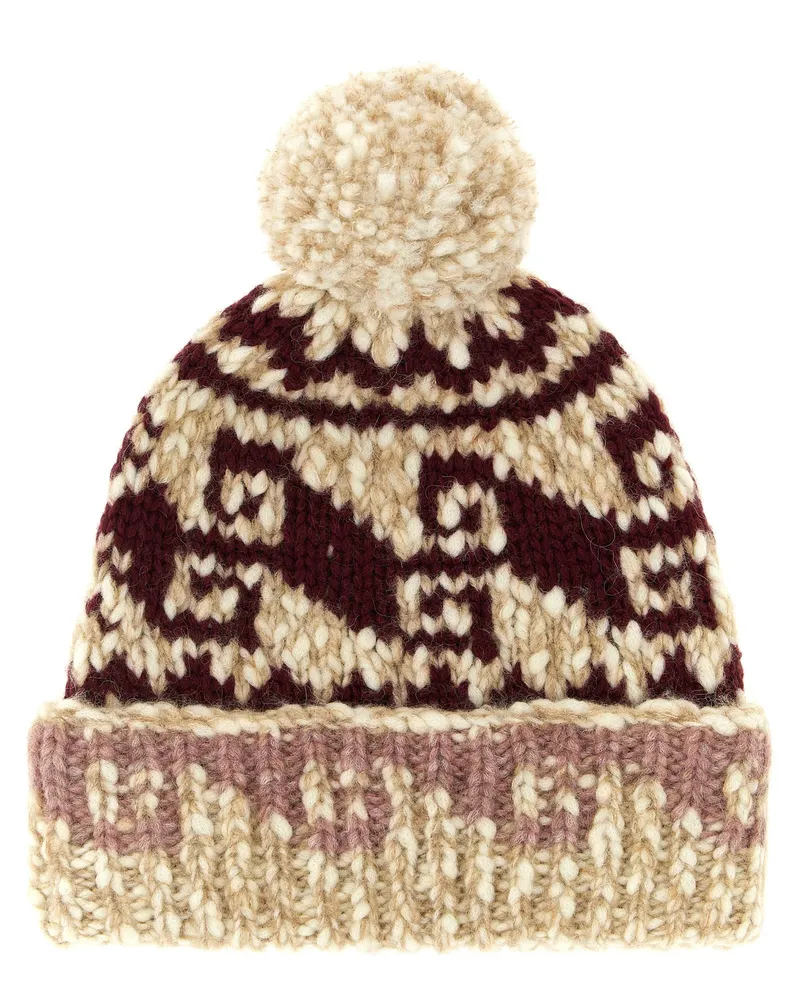 Moncler Wool-Alpaca Jacquard Pom-Pom Beanie — Burgundy Burgundy