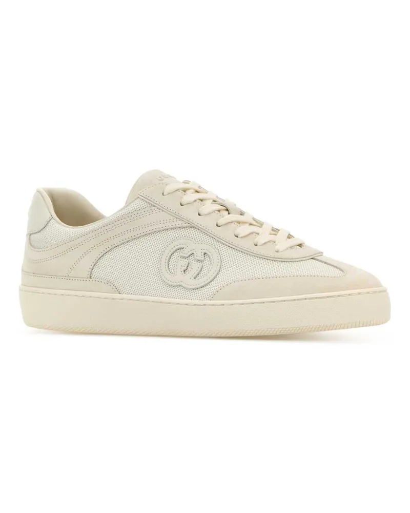 Gucci Men's White Suede And Fabric Sneakers Owowowowow White