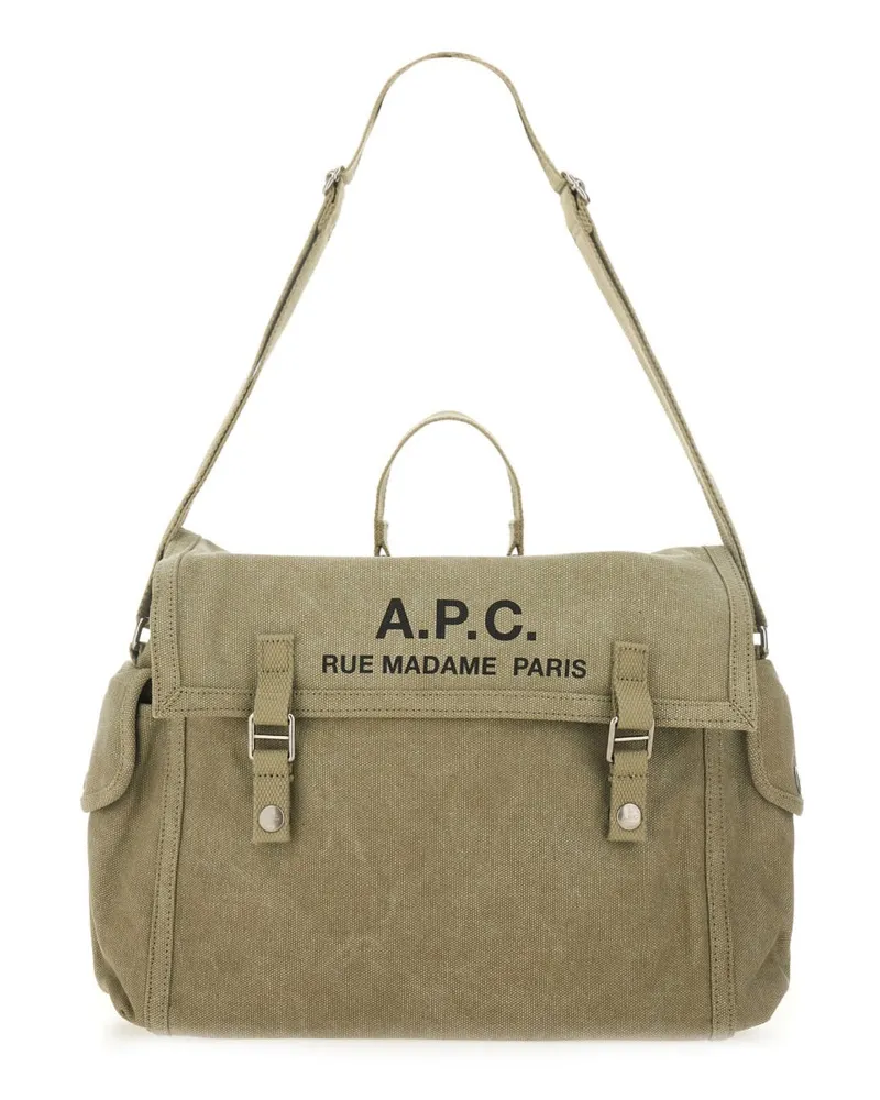 A.P.C. Logo-Print Cotton Shoulder Bag — Beige Beige