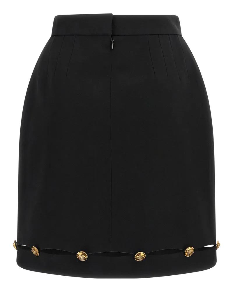 Versace Medusa-Button Grain de Poudre Wool Skirt — Black Black