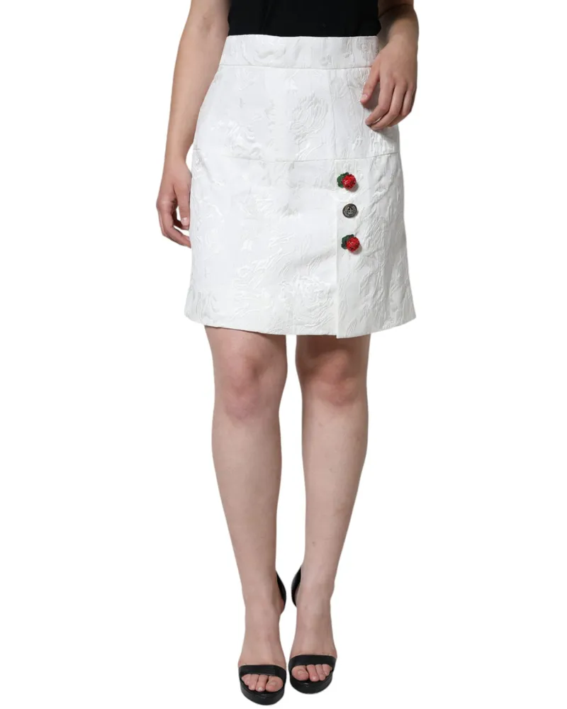 Dolce & Gabbana Women's White Floral Brocade Embellished Mini Skirt Cotton Silk Viscose White