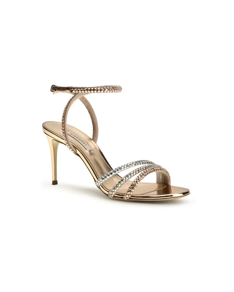 Casadei Women's Gold Calf Leather Bos Taurus Stiletto Heel Sandals Gold