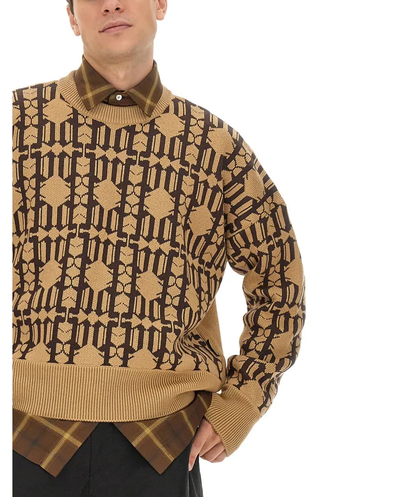 Palm Angels 100% Cotton Jacquard Sweater — Beige Beige